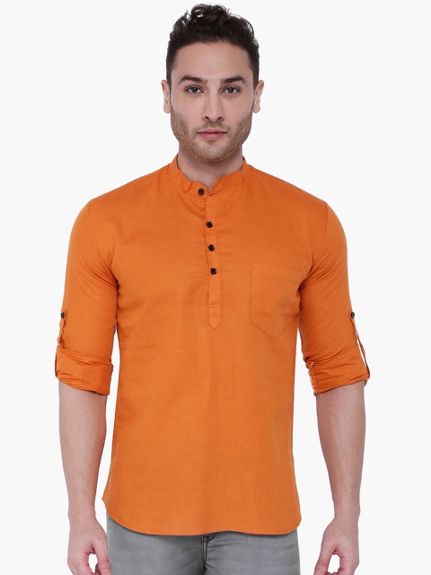 

RAJUBHAI HARGOVINDAS Men Orange Solid Straight Kurta