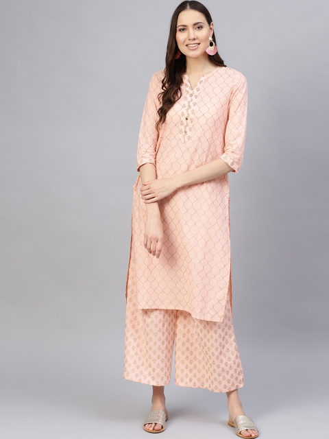 

Varanga Women Peach-Coloured Foil Printed Kurta with Palazzos