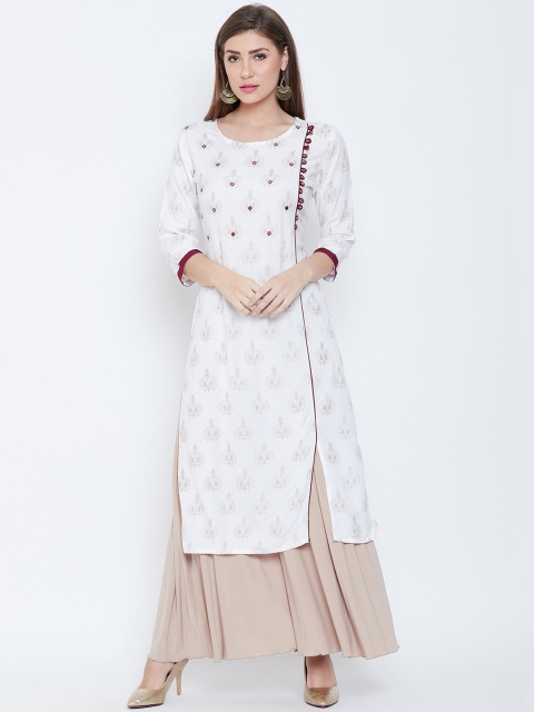 

Prakhya Women White & Maroon Printed Straight Kurta