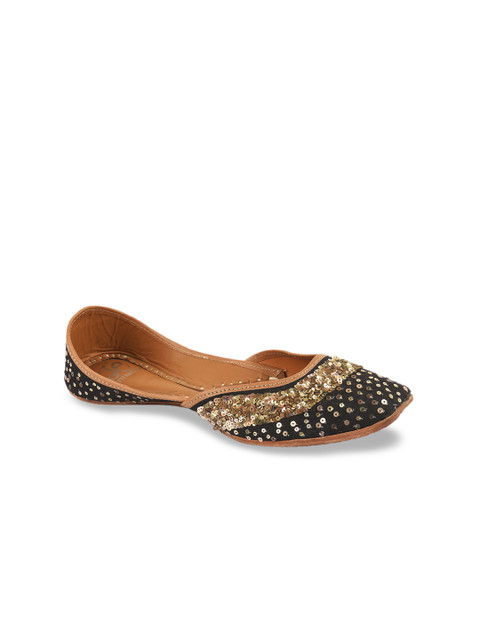 

Jutti Express Women Black & Gold-Toned Embellished Leather Mojaris