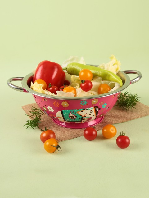 

Chumbak Pink Elephant Parade Hand-painted Steel Strainer