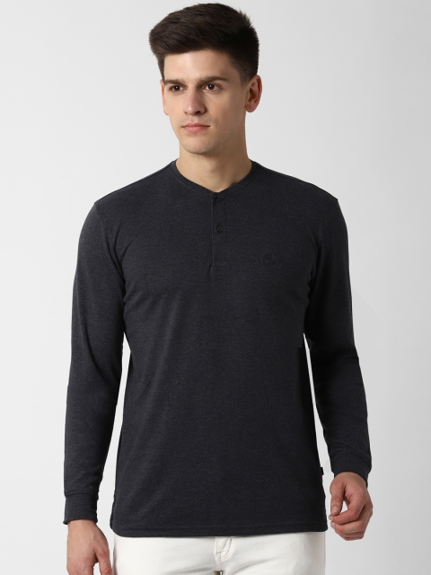 

Peter England Casuals Men Charcoal Grey Solid Henley Neck Slim Fit T-shirt