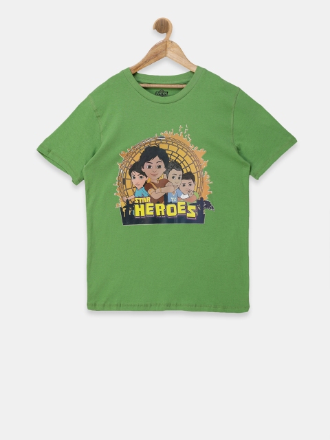 

toothless Boys Green & Brown Shiva Printed Round Neck Pure Cotton T-shirt