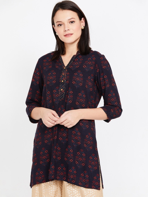 

Melange by Lifestyle Women Navy Blue Floral Printed Straight Kurti