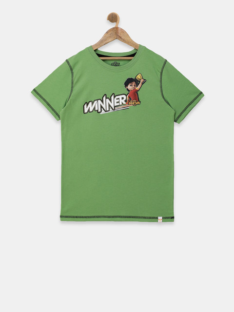 

Shiva Boys Green & White Printed Round Neck T-shirt