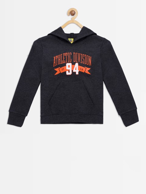 

Punkster Boys Charcoal Grey Printed Hooded Sweatshirt
