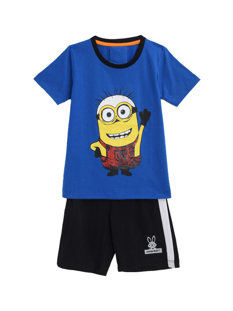 

KIDSCRAFT Boys Blue & Black Printed T-shirt with Shorts