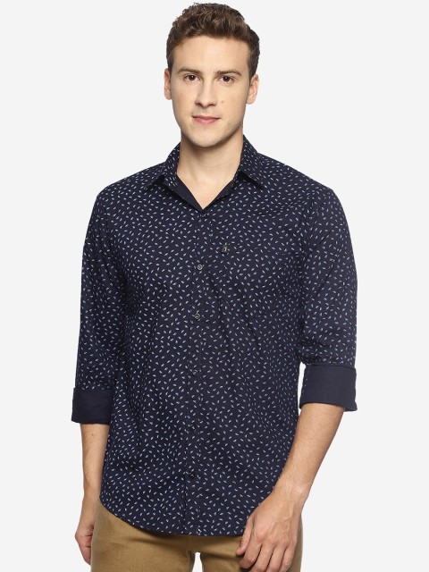 

LEVIZO Men Navy Blue & Off-White Printed Premium Regular Fit Casual Shirt