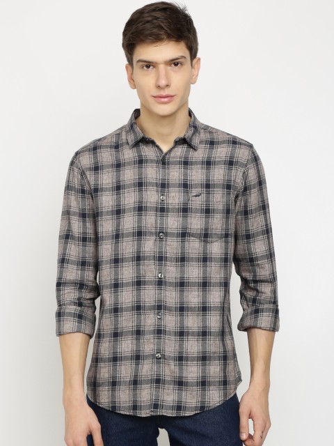 

Crocodile Men Navy Blue & Grey Slim Fit Checked Casual Shirt