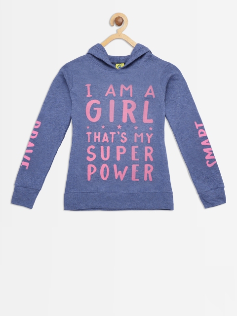 

Punkster Girls Blue Printed Hooded Sweatshirt