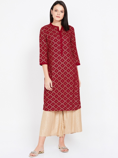 

Melange by Lifestyle Women Maroon Printed Straight Kurta