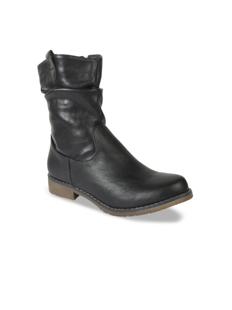 

Flat n Heels Women Black Solid Synthetic High-Top Flat Boots