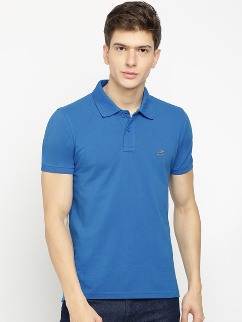 

Crocodile Men Blue Solid Polo Collar T-shirt
