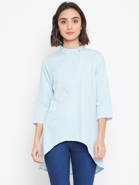 

Ruhaan's Womens Light Blue Color Tunic With Checked in Cotton, Turquoise blue