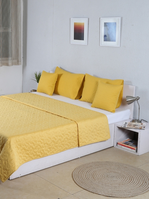 

House This Yellow Self-Designed Bed Covers With 2 Pillow Covers & 2 Cushion Covers
