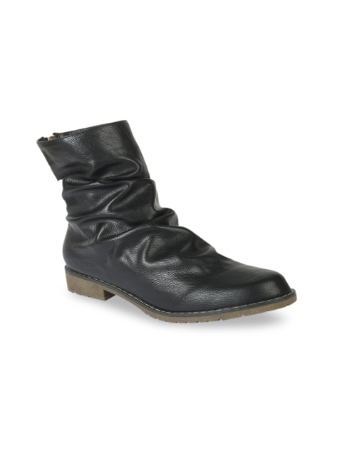 

Flat n Heels Women Black Solid Synthetic High-Top Flat Boots