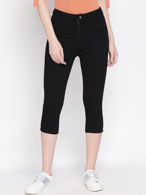 

fungus Women Black Solid Slim Fit High-Rise Capris