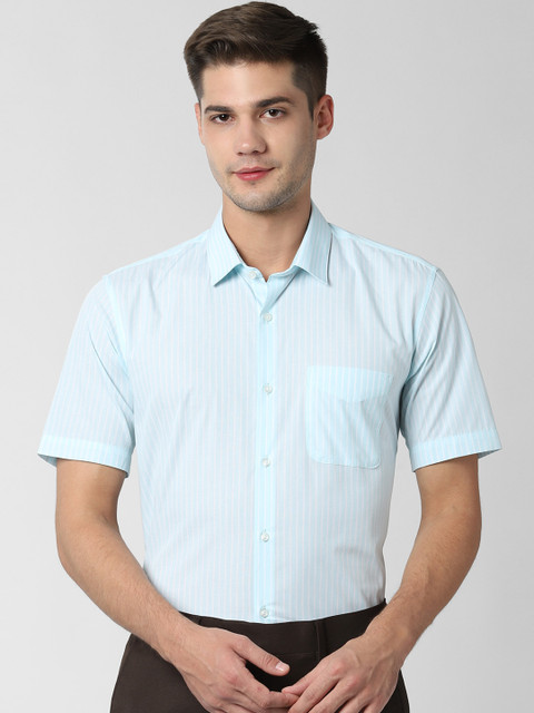 

Peter England Men Turquoise Blue & White Regular Fit Striped Formal Shirt