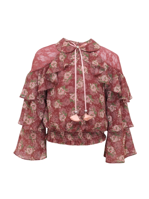 

CUTECUMBER Girls Maroon Printed Cinched Waist Top