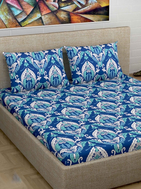

Divine Casa Blue & White 180 TC Cotton Double Queen Bedsheet with 2 Pillow Covers