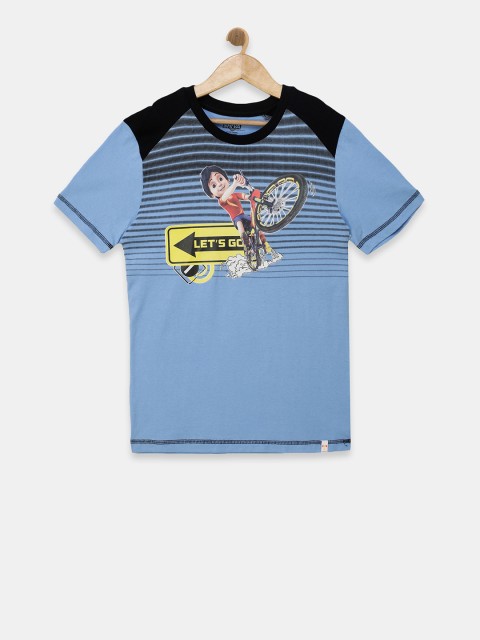 

Shiva Boys Blue & Black Printed Round Neck T-shirt