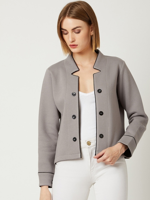 

Miss Chase Women Grey Solid Tailored Fleece Jacket