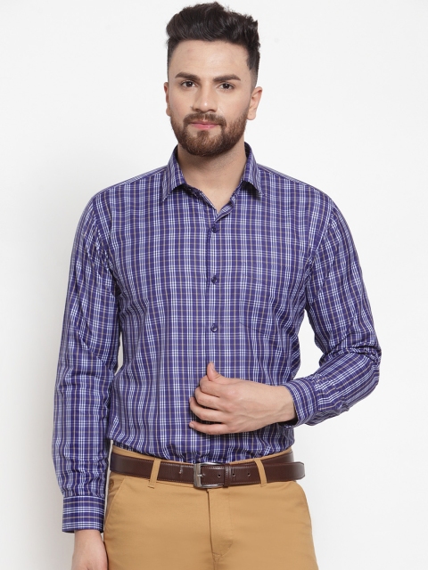 

Hancock Men Navy Blue & White Slim Fit Checked Formal Shirt