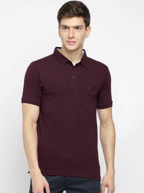 

Crocodile Men Burgundy Solid Polo Collar T-shirt