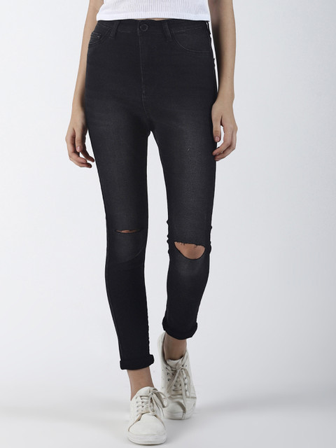 

Blue Saint Women Black Slim Fit Mid-Rise Slash Knee Jeans