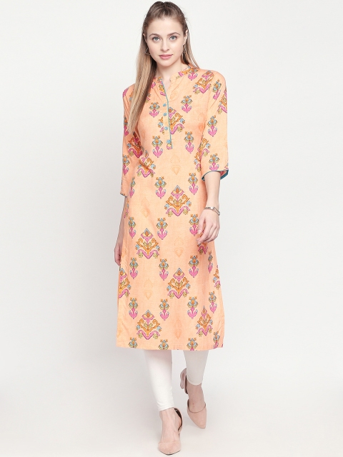 

ZRI Women Orange & Pink Printed Straight Kurta
