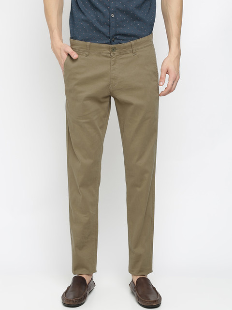 

Crocodile Men Khaki Self Design Slim Fit Regular Trousers