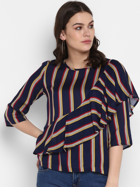 

MIAMINX Women Navy Blue & Red Striped Top