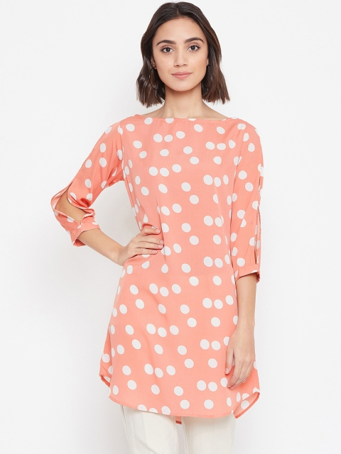 

Ruhaans Peach-Coloured & White Printed Tunic