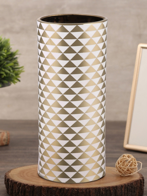 

Pure Home and Living Gold-Toned & White Printed Ceramic Flower Vase