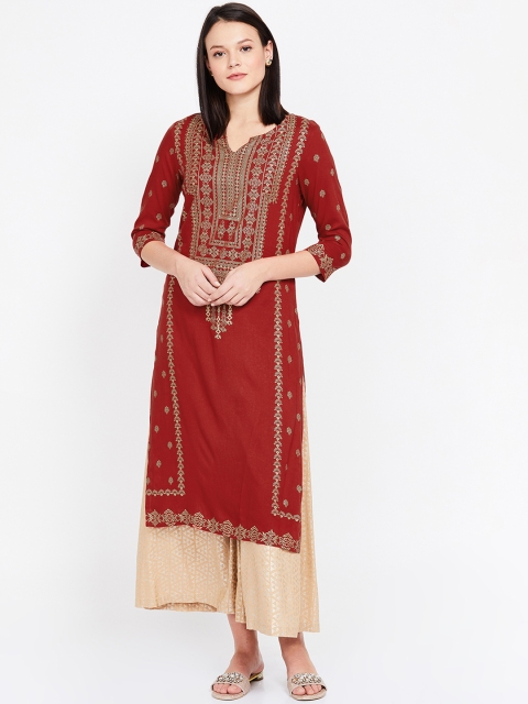 

Melange by Lifestyle Women Maroon Printed Straight Kurta