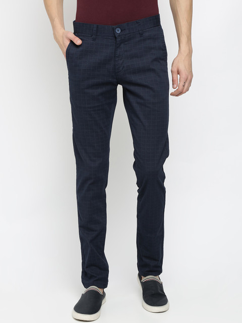 

Crocodile Men Navy Blue Self Design Slim Fit Regular Trousers