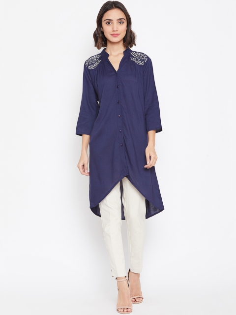 

Ruhaan's Womens Navy Blue Tunic With Embroidered Detail