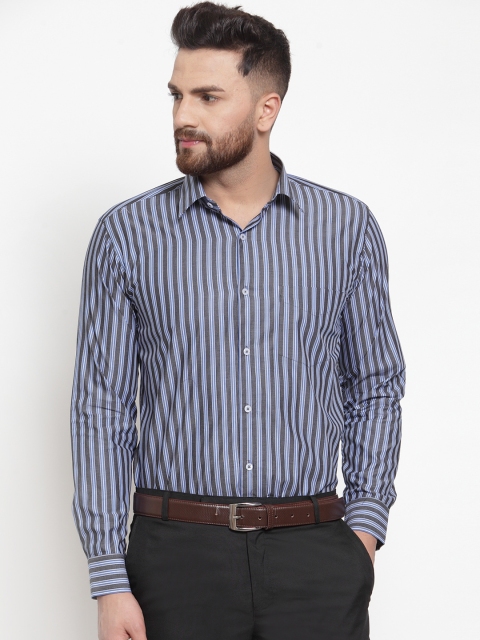 

Hancock Men Charcoal Grey & Blue Striped Slim Fit Formal Shirt