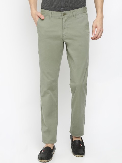 

Crocodile Men Olive Green Solid Slim Fit Regular Trousers