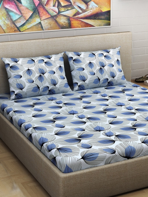 

Divine Casa Blue & Black Floral 180 TC Cotton Double Queen Bedsheet with 2 Pillow Covers