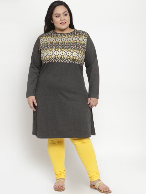 

plusS Women Grey Printed Straight Kurta