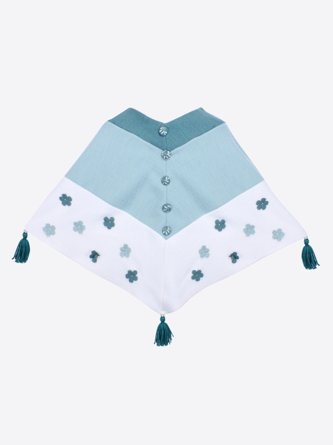 

CUTECUMBER Girls White & Sea Green Colourblocked Poncho Sweater