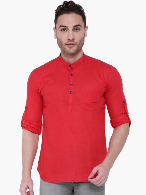 

RAJUBHAI HARGOVINDAS Men Red Solid Straight Kurta