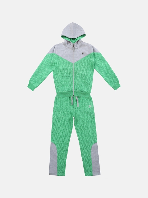 

Lil Tomatoes Boys Green & Grey Colourblocked Pure Cotton Tracksuit