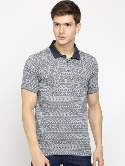 

Crocodile Men Grey Printed Polo Collar T-shirt