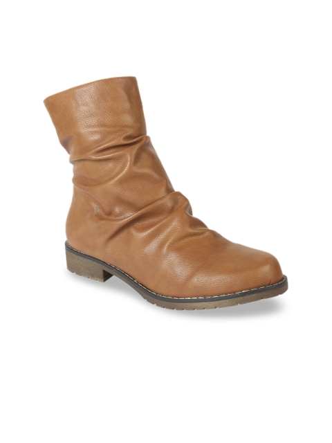 

Flat n Heels Women Khaki Solid Synthetic High-Top Flat Boots