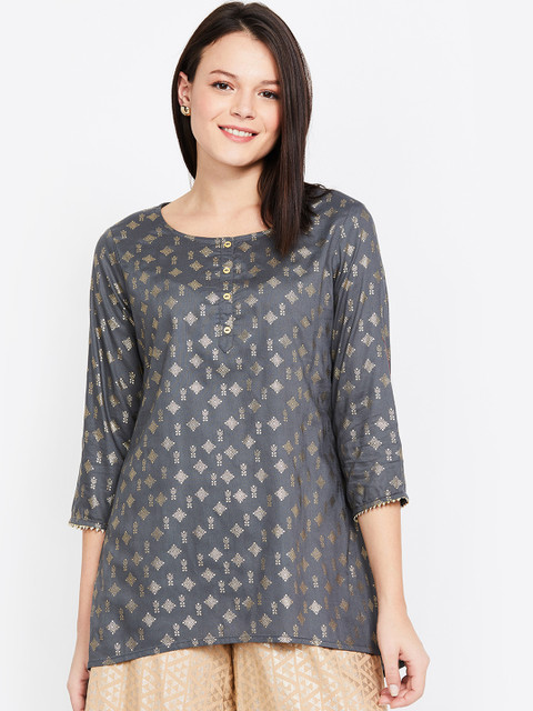

Melange by Lifestyle Women Grey & Beige Printed Straight Kurti