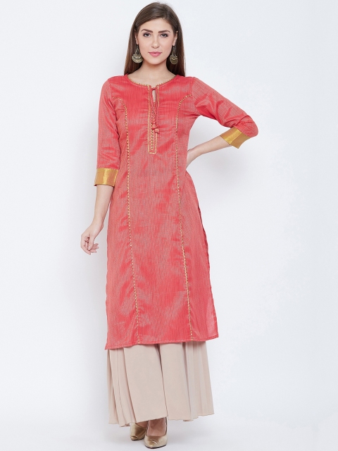

Prakhya Women Pink Woven Design Straight Kurta