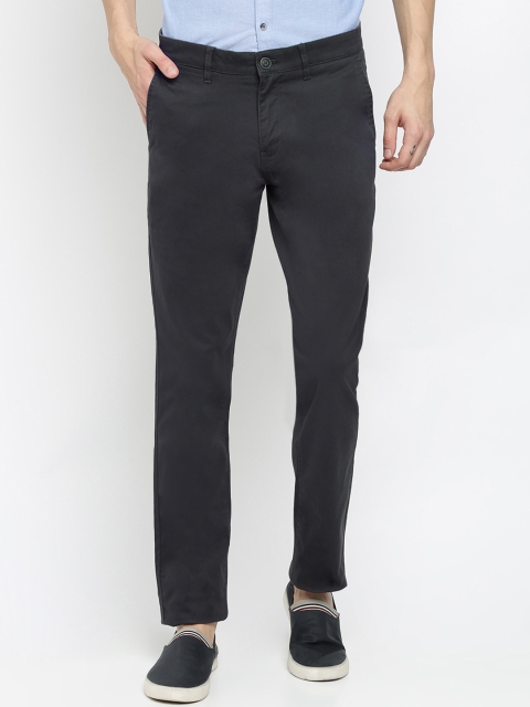 

Crocodile Men Charcoal Grey Solid Slim Fit Regular Trousers