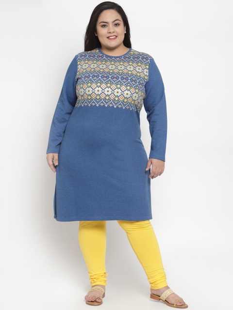 

plusS Women Blue Printed Straight Kurta